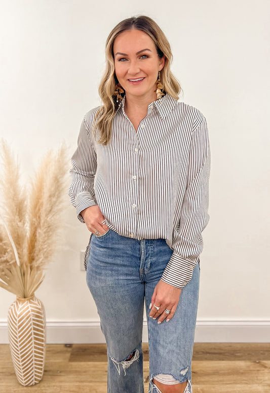 FINAL SALE - Pinstripe Button Front Top