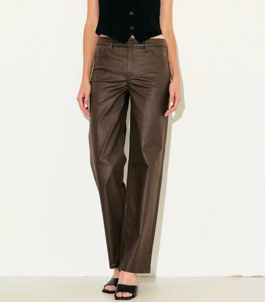 Hidden Denim- Ella Brown Coated High Rise