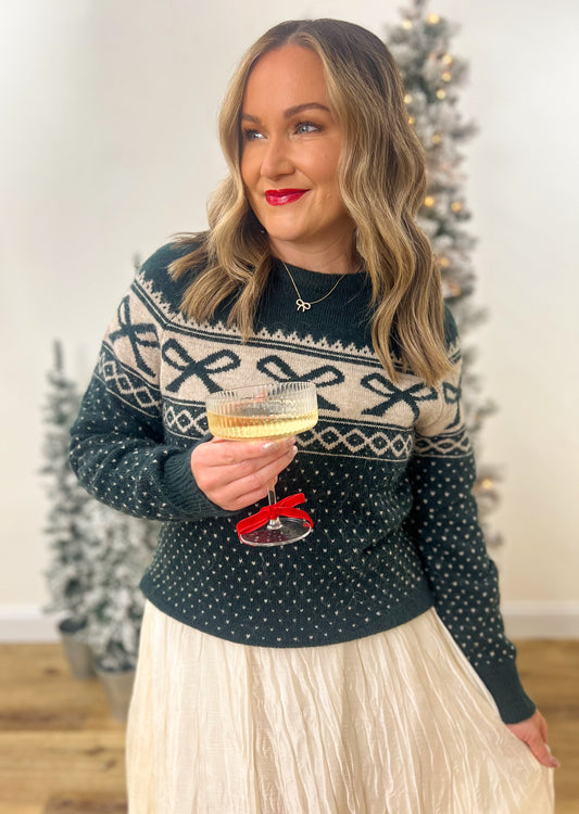 Festive Bows Sweater- Forest