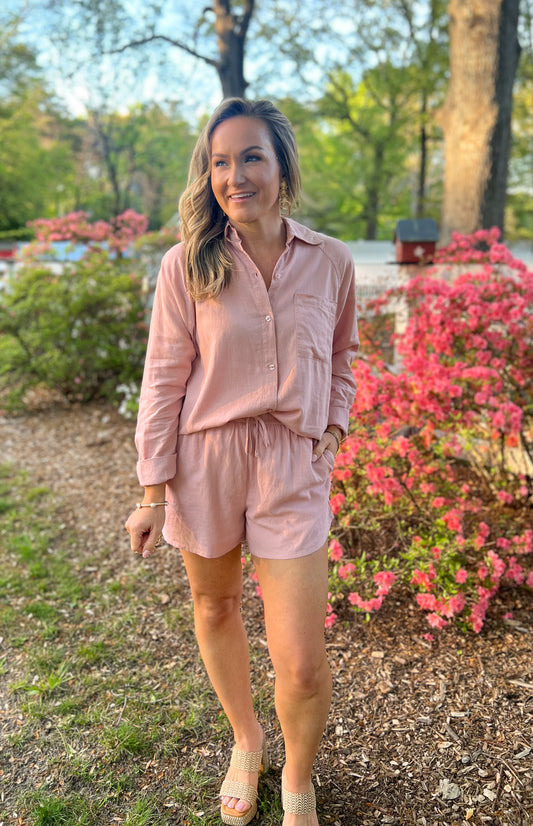 Z SUPPLY The Perfect Linen Short- Pink Smoke