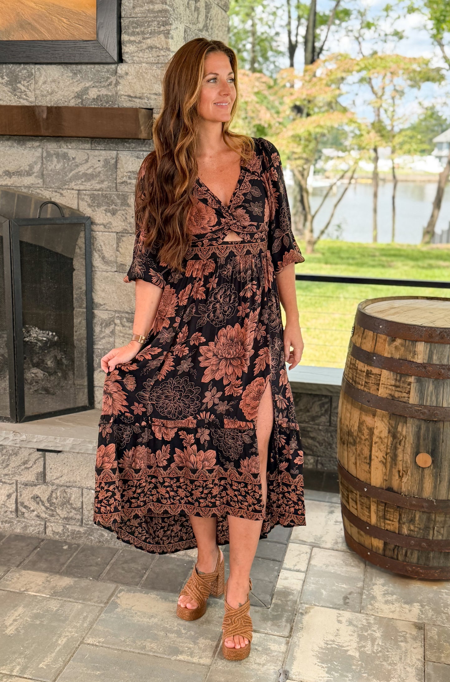 Dahlia Twist Front Midi Dress