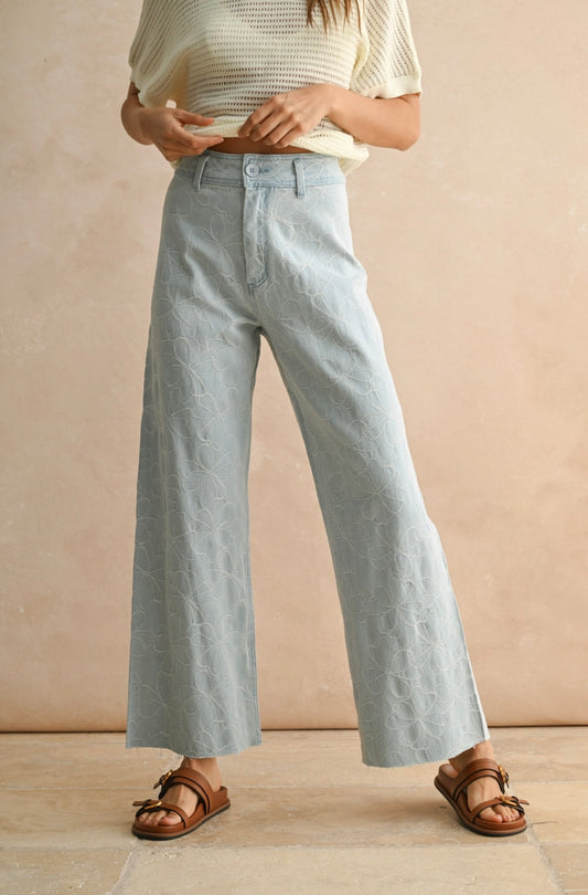 Floral Stitch Wide Leg Pants