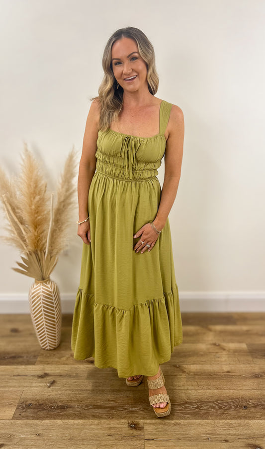 Kiwi Shirred Waist Midi Dress