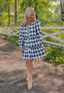 Olive & Navy Plaid Babydoll Dress (S-L)
