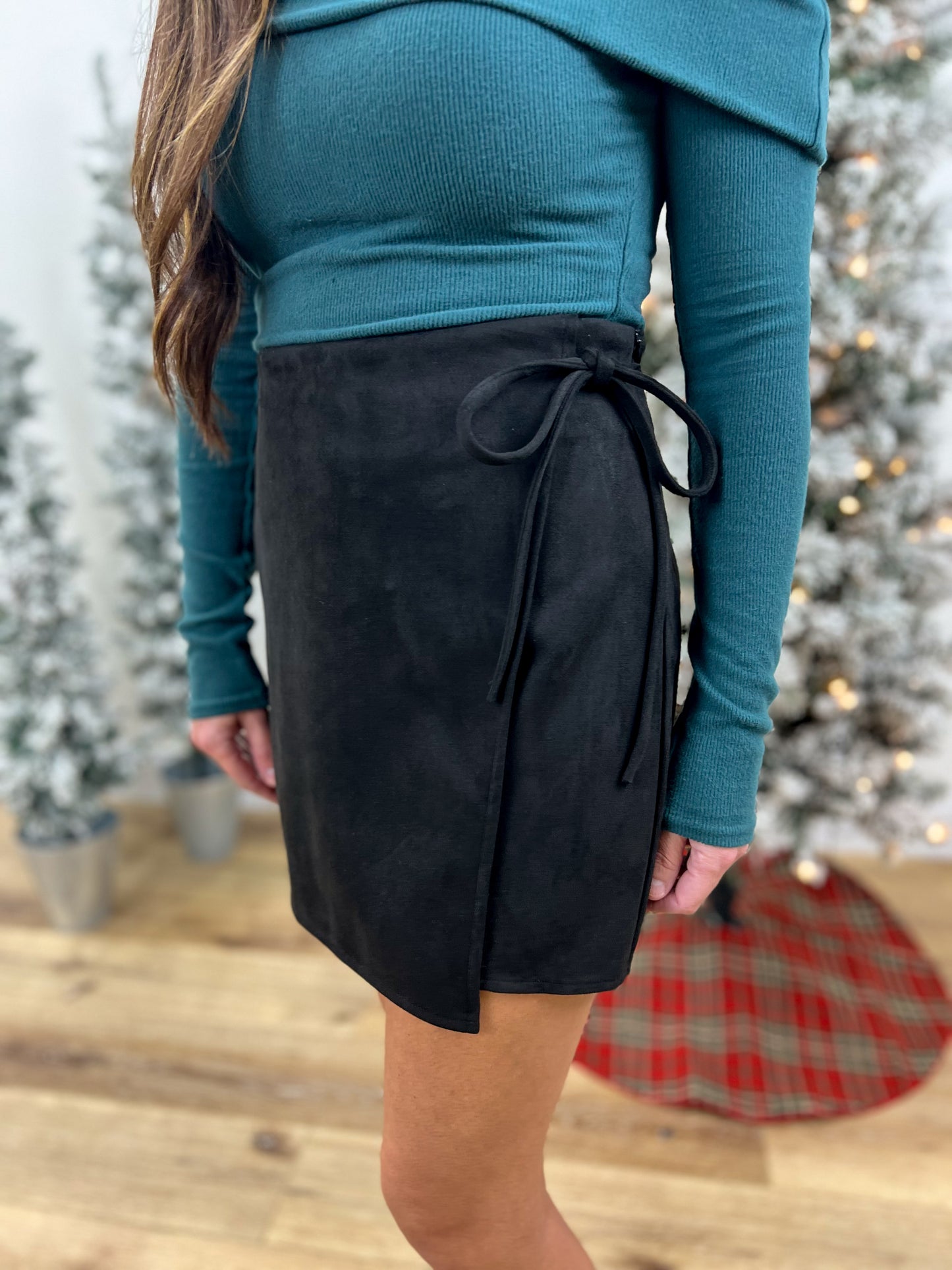Black Suede Wrap Skort