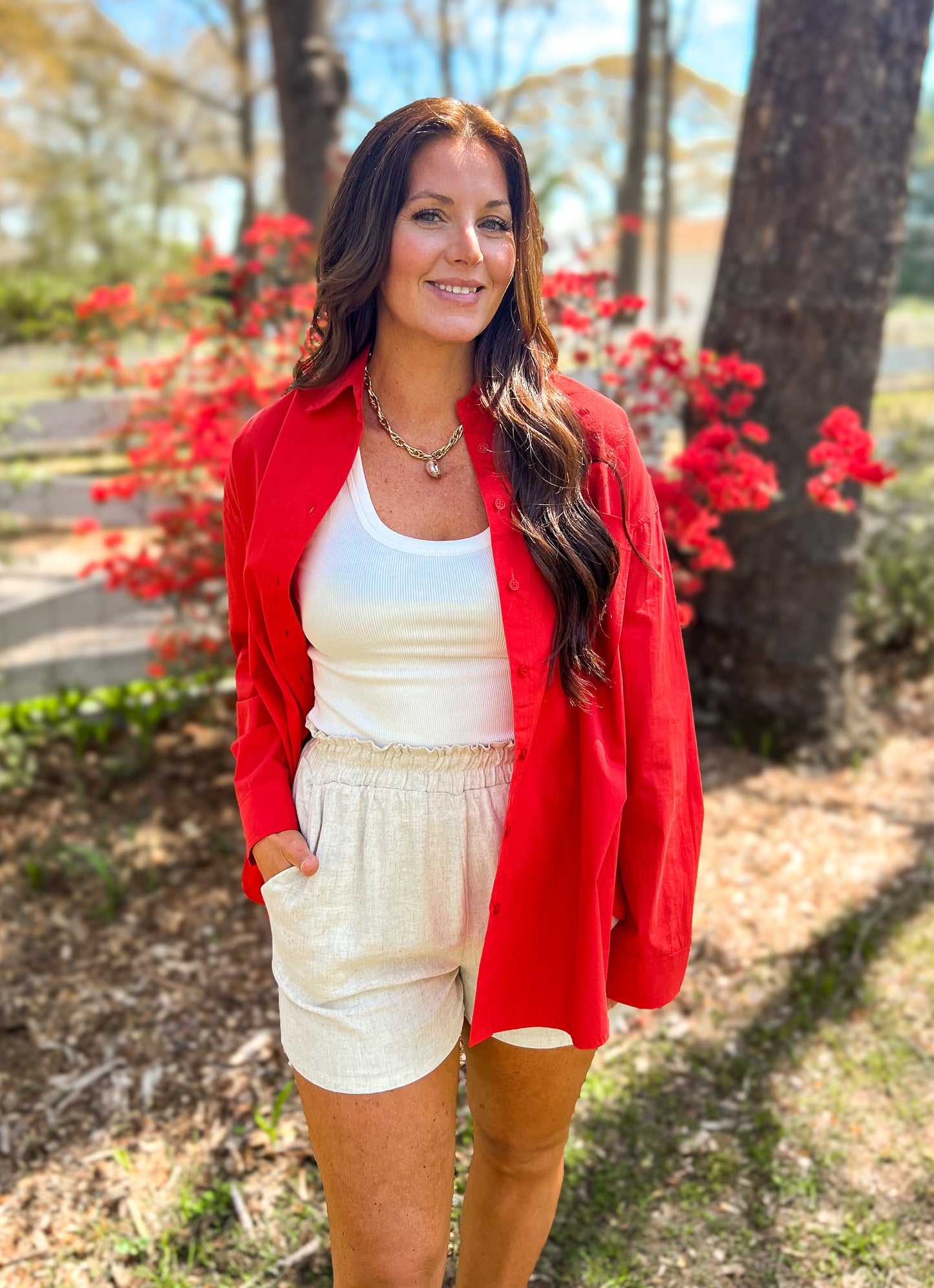 FINAL SALE- Tropic Red Button Front Top