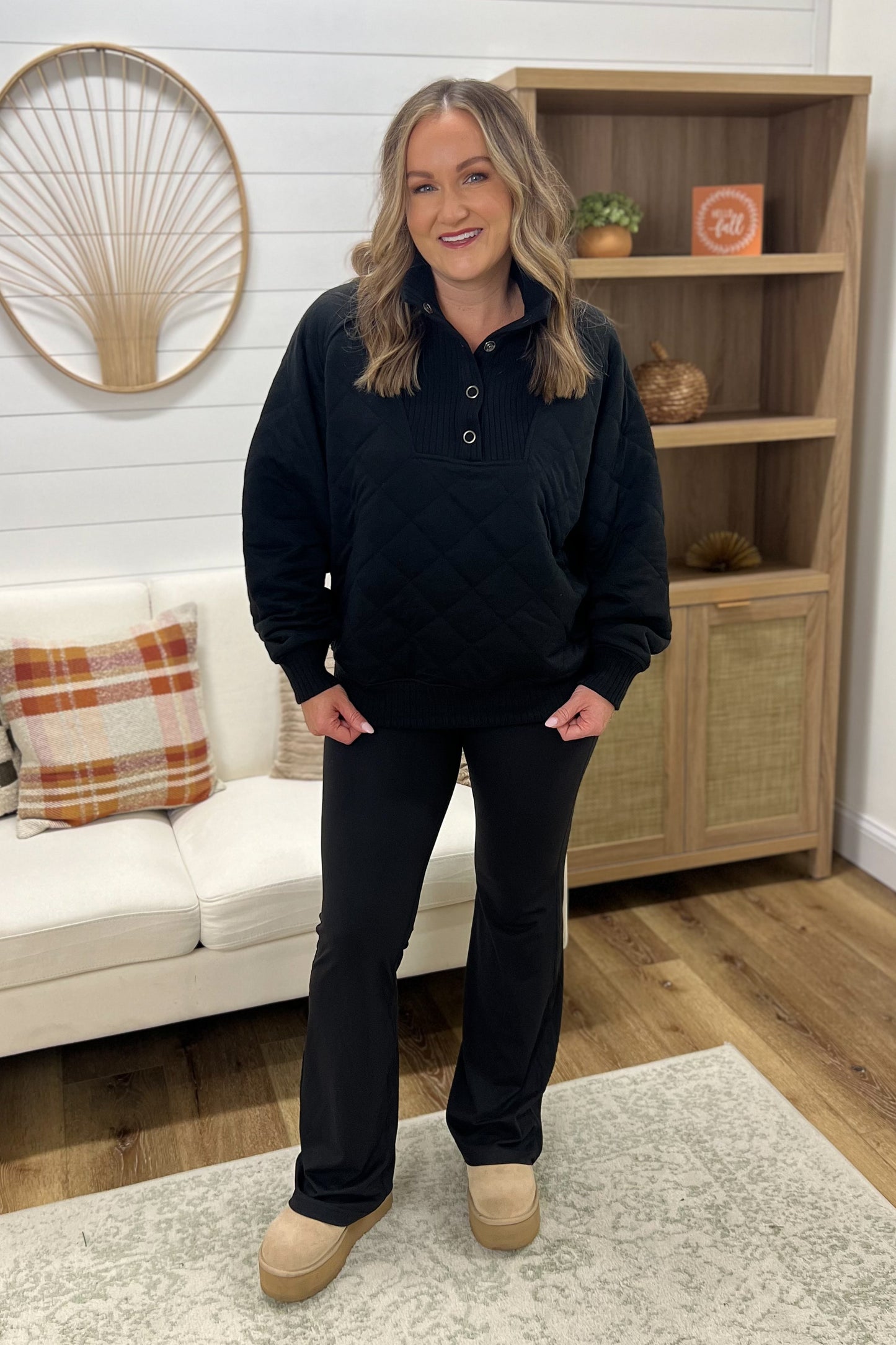 Quilted Snap Pullover- Black