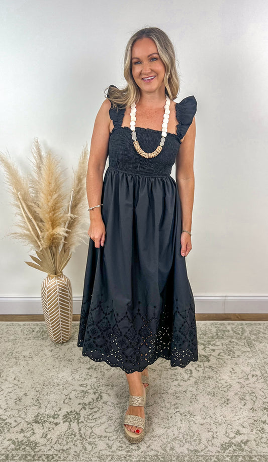 Ruffle Eyelet Midi Dress