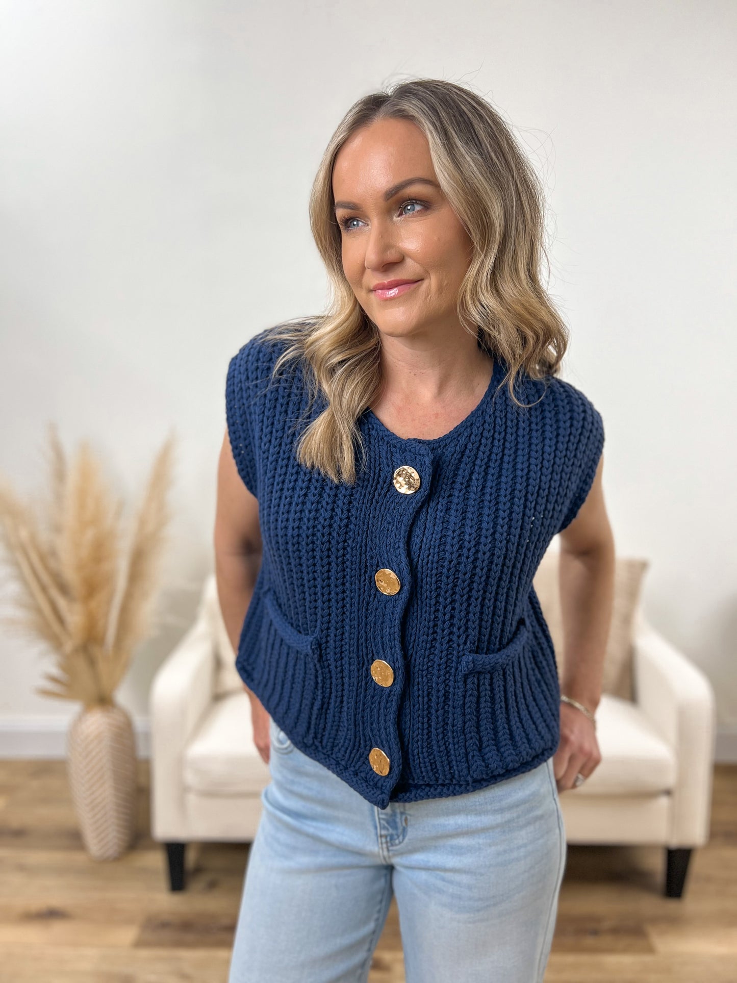 Ocean Blue Button Vest