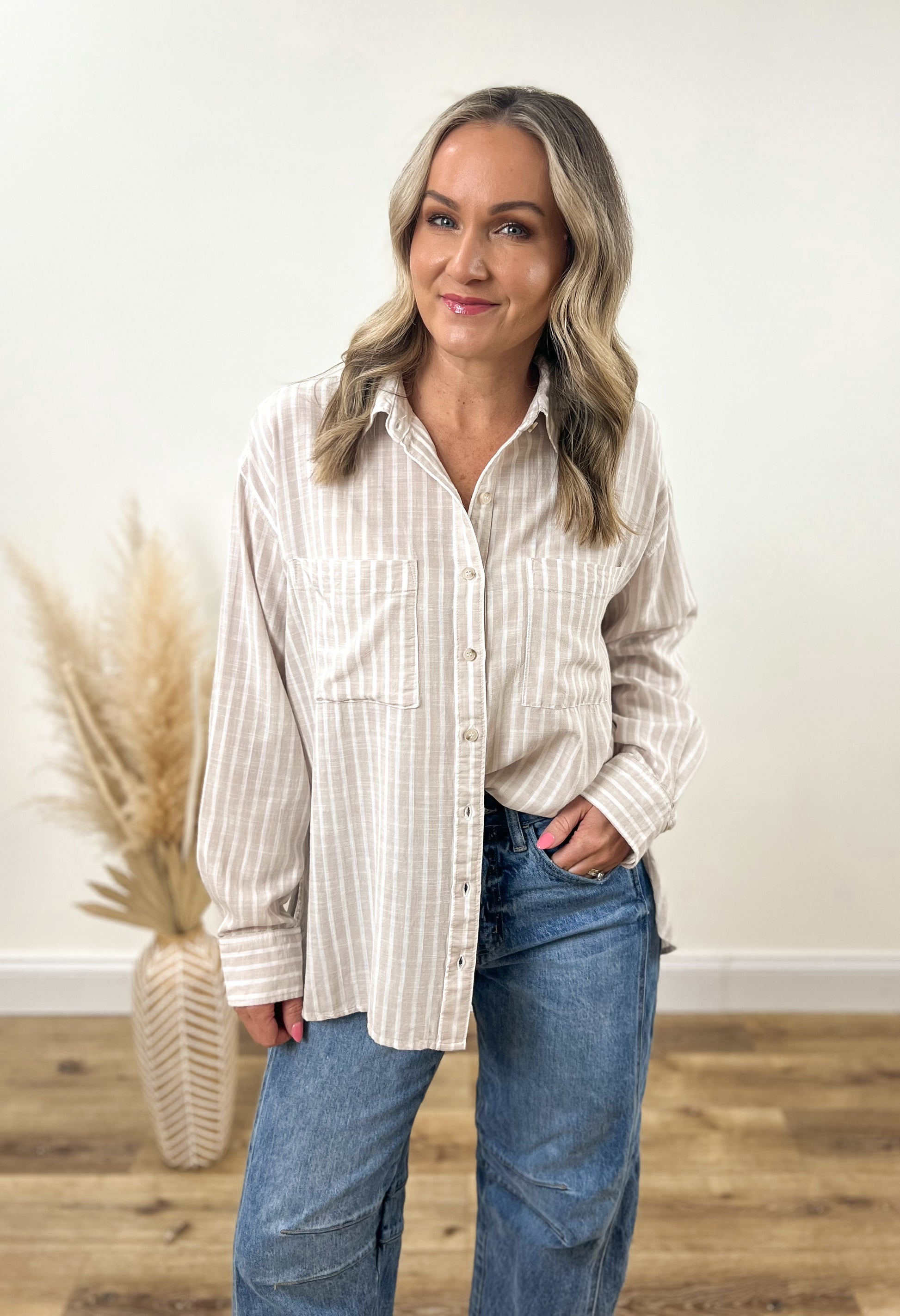 neutral stripe button shirt