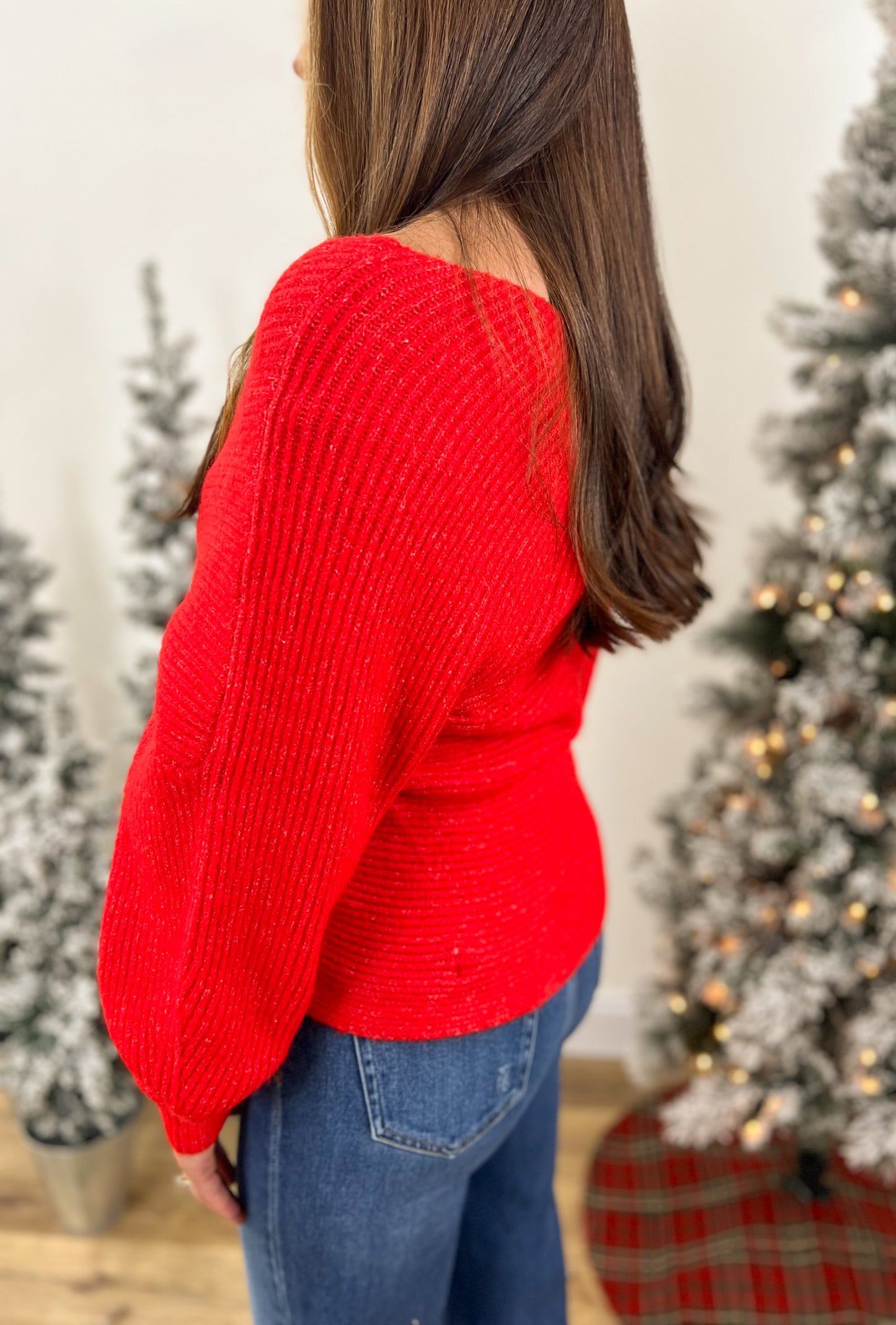 Ribbed Ruby Crossover Sweater