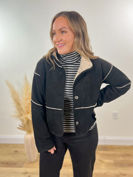 Boxy Suede & Sherpa Jacket