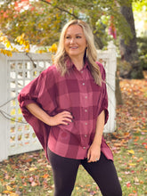 Load image into Gallery viewer, Burgundy Plaid Oversized Blouse