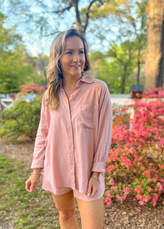 Z SUPPLY The Perfect Linen Top- Pink Smoke