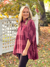 Load image into Gallery viewer, Burgundy Plaid Oversized Blouse