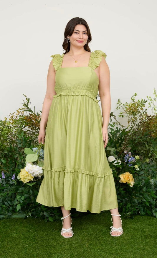 Kiwi Ruffle Midi Dress- Plus