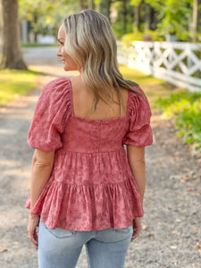 Autumn Coral Peplum Top (S-L)