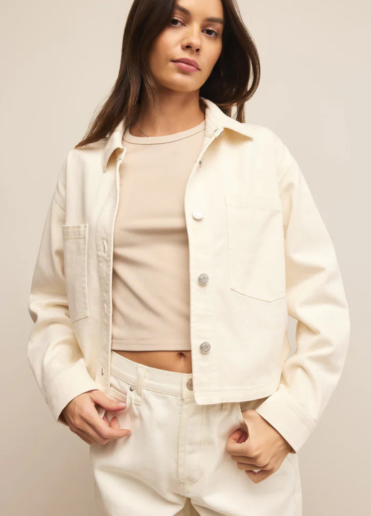 cream off white cropped denim jacket
