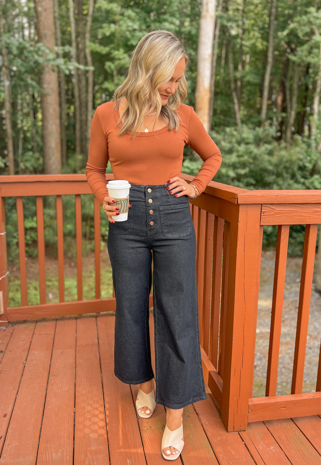 Wide Leg Button Front Black Denim (S-L)