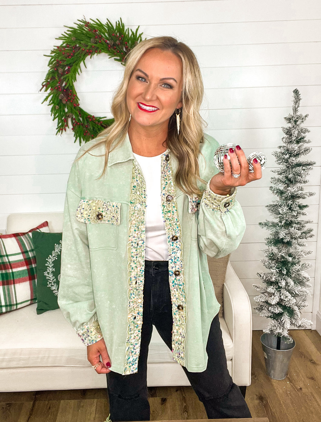 Mint Sequin Shacket (S-3X)