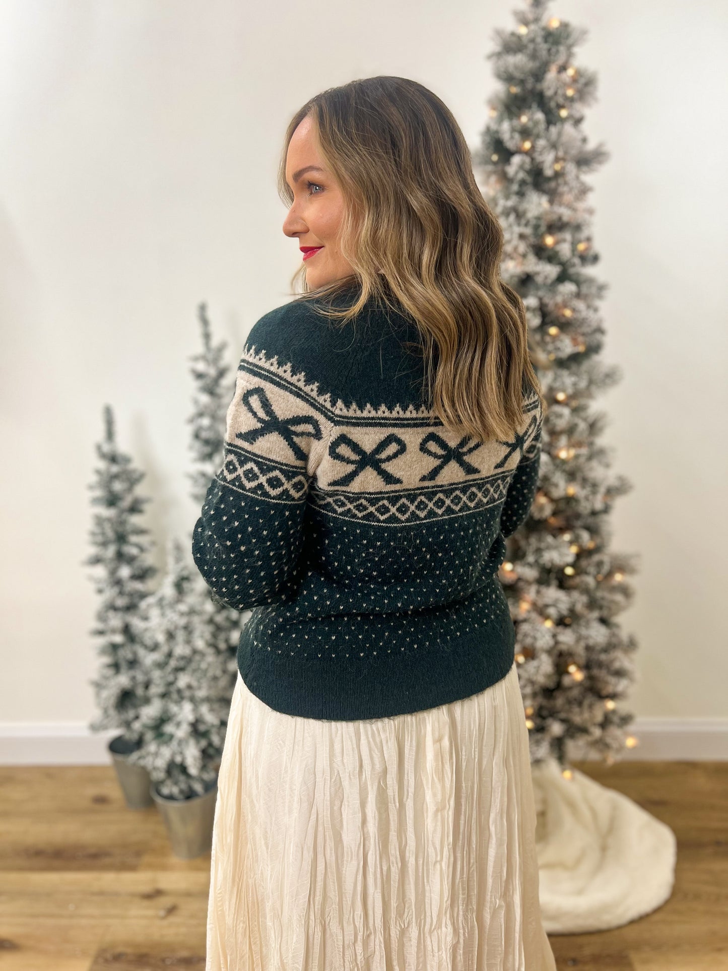 Festive Bows Sweater- Forest