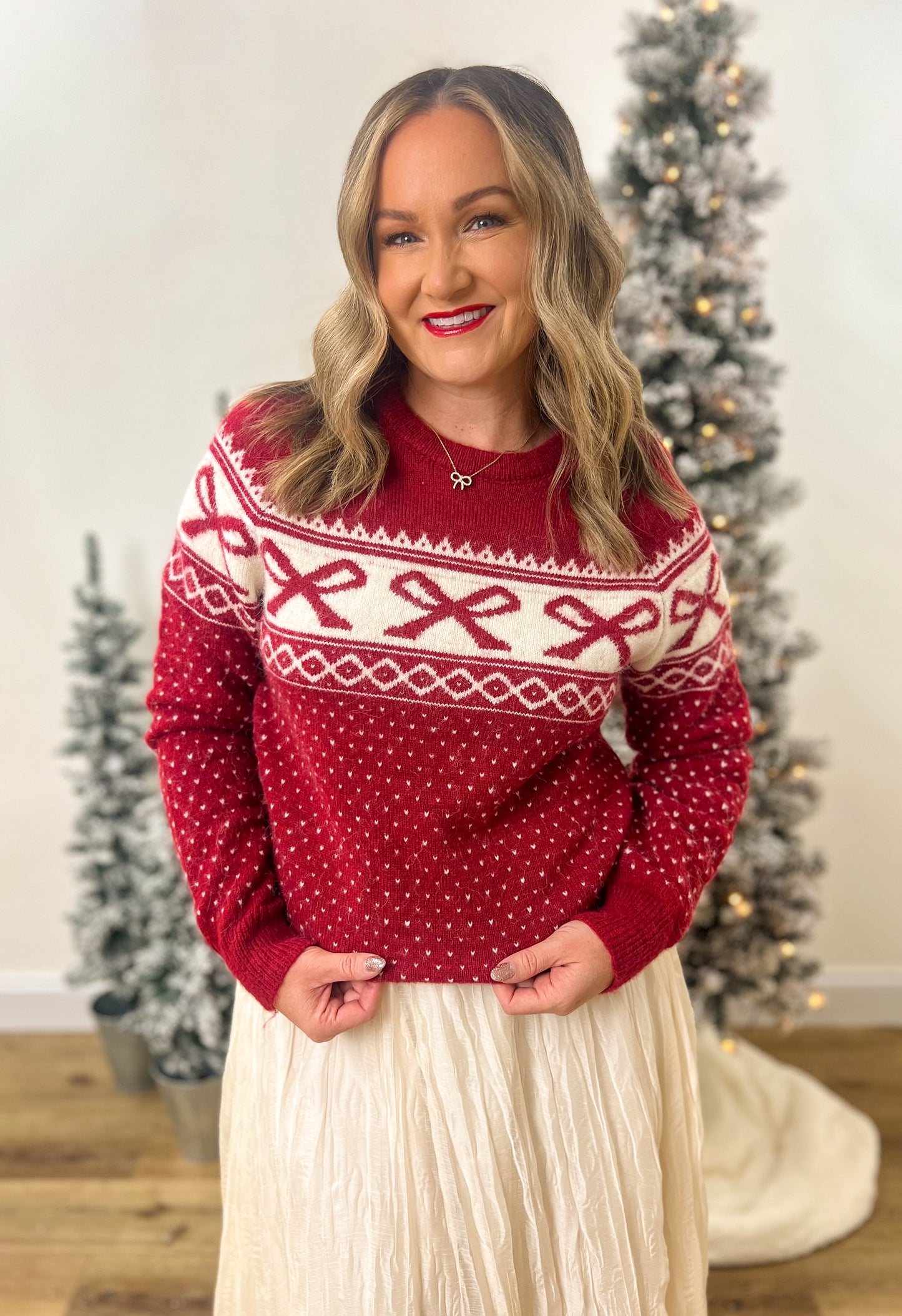 Festive Bows Sweater- Ruby