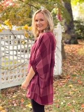 Load image into Gallery viewer, Burgundy Plaid Oversized Blouse