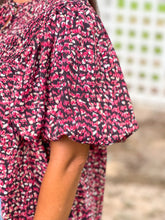 Load image into Gallery viewer, Pink Leopard Puff Sleeve Blouse