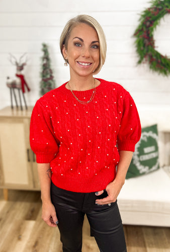 Red Pearl Short Sleeve Sweater