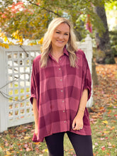 Load image into Gallery viewer, Burgundy Plaid Oversized Blouse