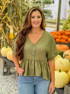 Button Front Peplum Top