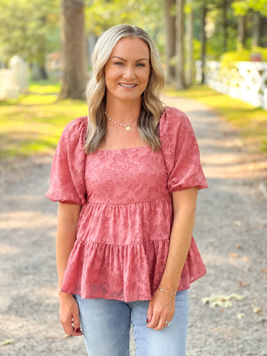Autumn Coral Peplum Top (S-L)