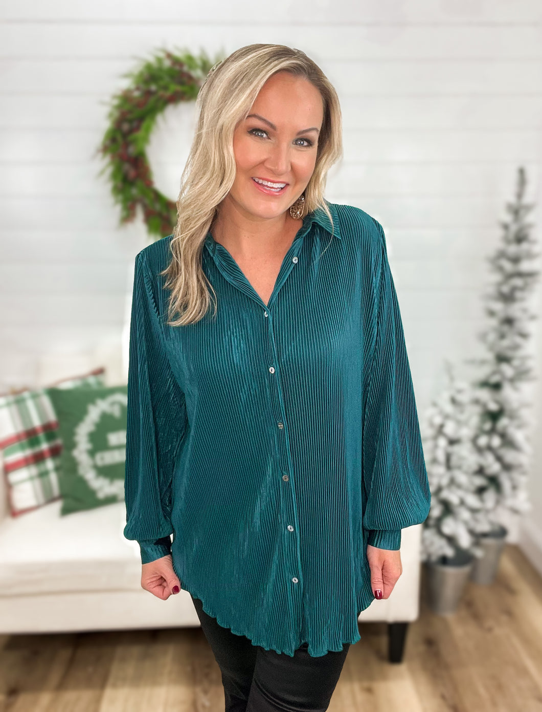Emerald Plisse Top (S-2X)