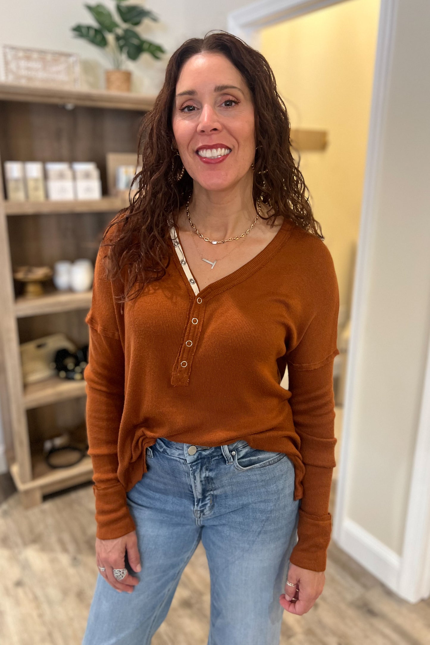 Gingersnap Henley Top