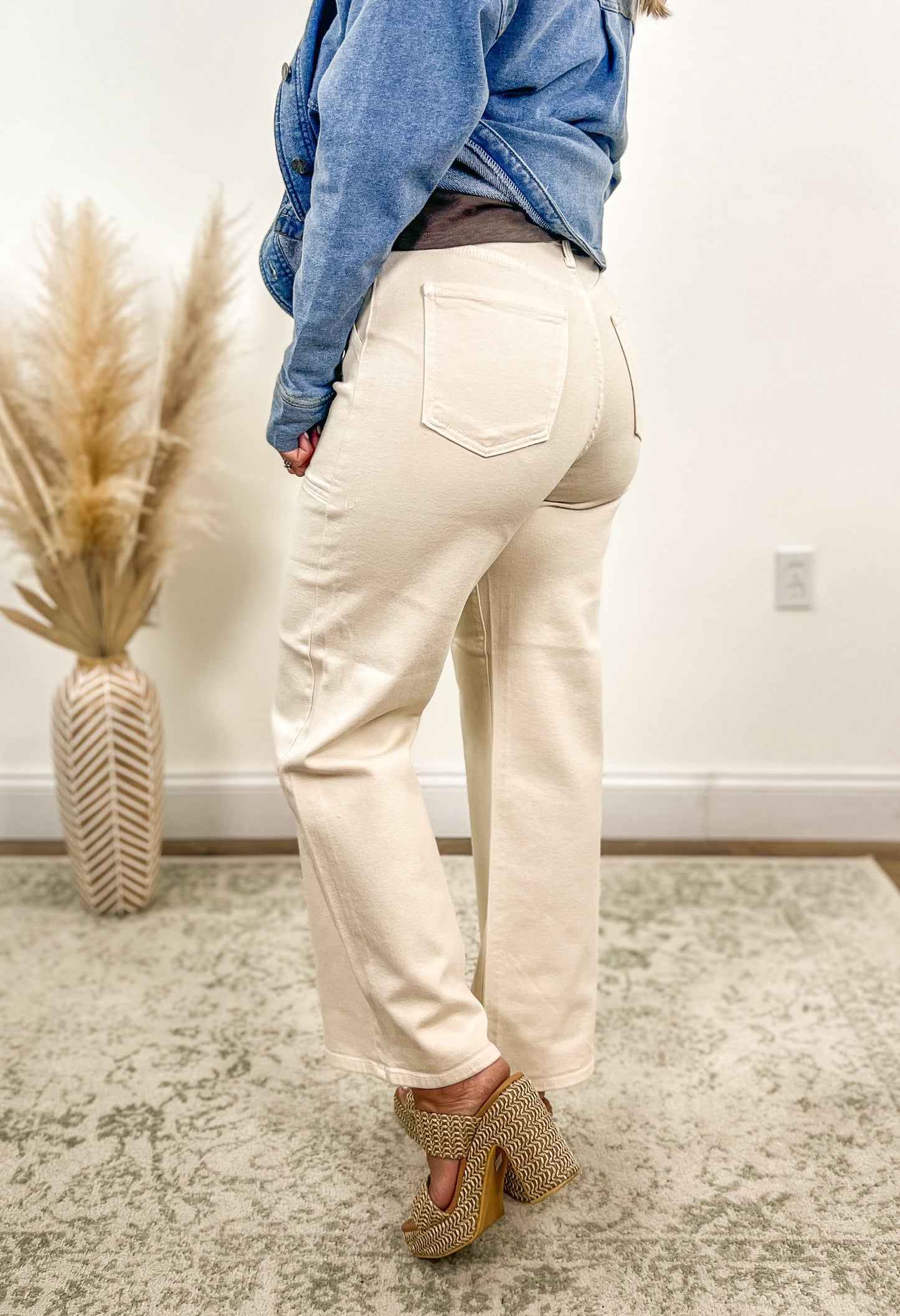 Just Black Denim- Almond Patch Pocket Wide Leg