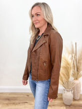 Load image into Gallery viewer, Brown Faux Leather Jacket