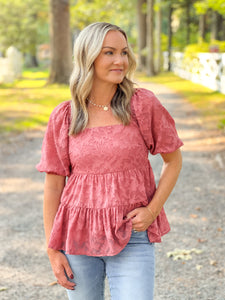 Autumn Coral Peplum Top (S-L)
