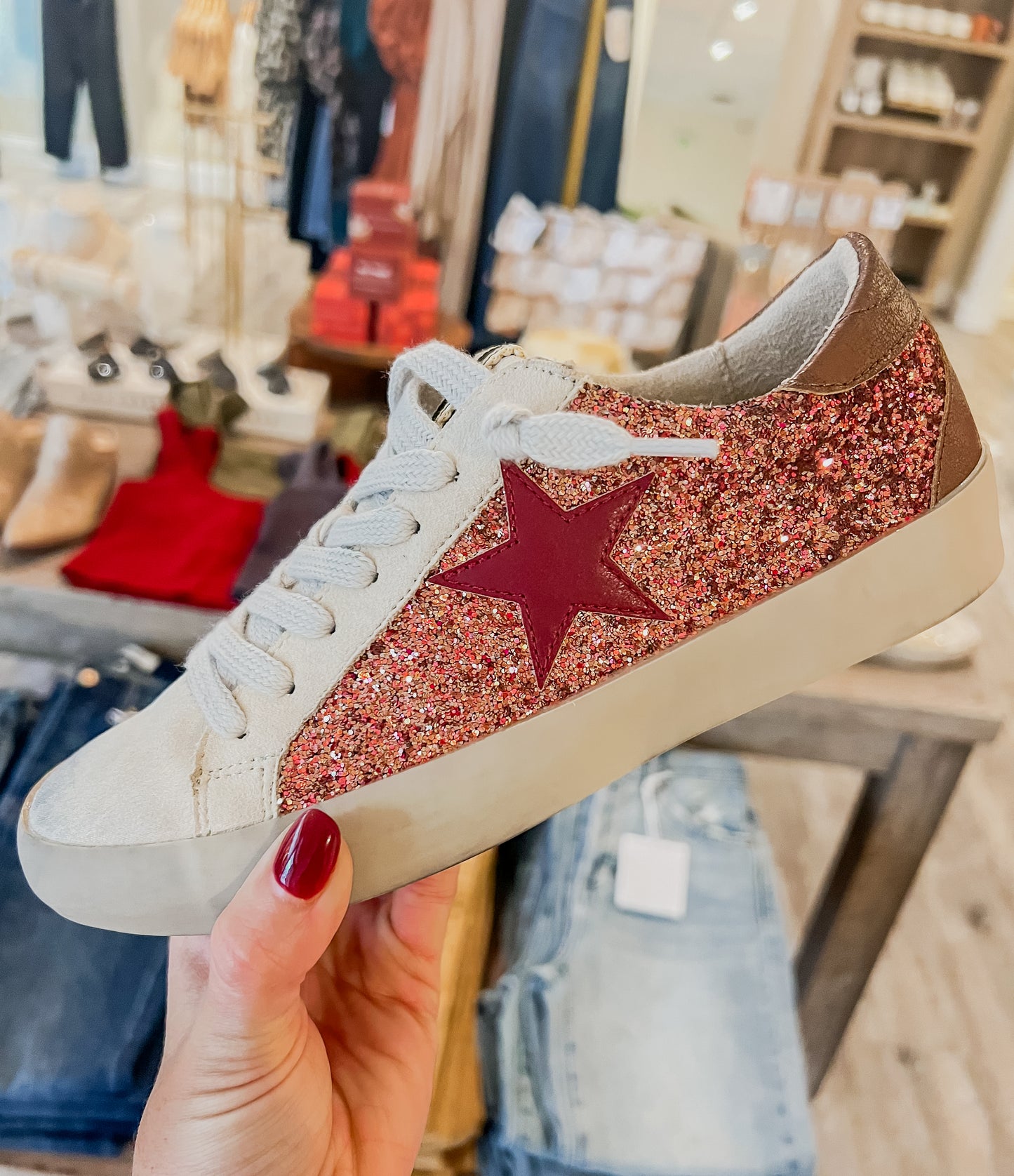 FINAL SALE - SHUSHOP Paula Sneaker-  Rose Gold Glitter