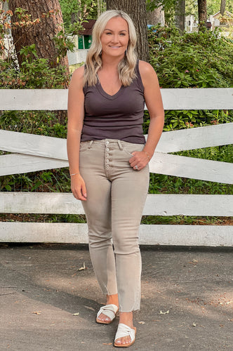 Vervet Jeanne Slim Straight High Rise- Sage