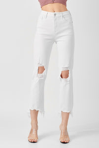 Risen High Rise Straight Crop White Denim