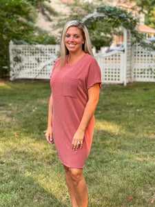 Short Sleeve Rib Knit Pocket Dress