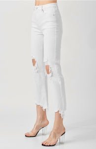 Risen High Rise Straight Crop White Denim