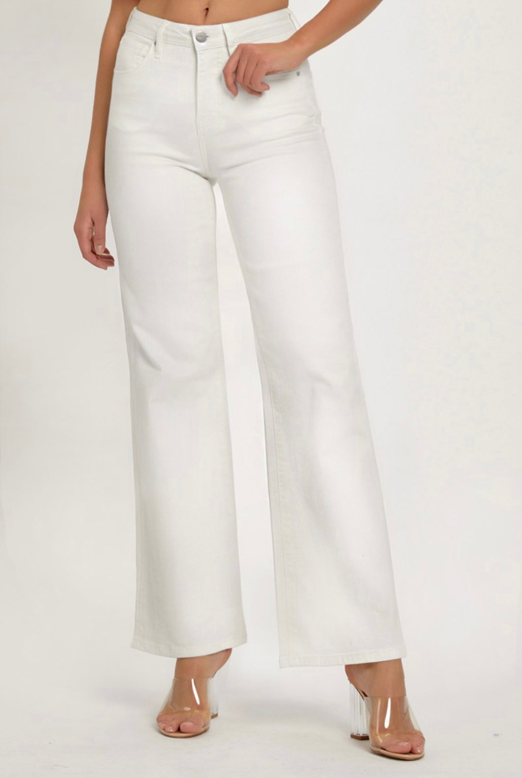 Risen Wide Leg High Rise Denim- White