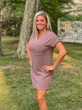 Load image into Gallery viewer, Short Sleeve Rib Knit Pocket Dress