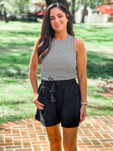FINAL SALE- Black Drawstring Tassel Shorts