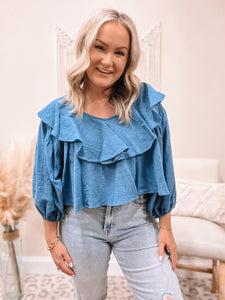 FINAL SALE - Ruffle Neck Crop Blouse