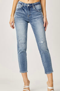 FINAL SALE - Risen Mid-Rise Paint Splatter Straight Jeans
