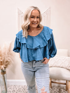 FINAL SALE - Ruffle Neck Crop Blouse